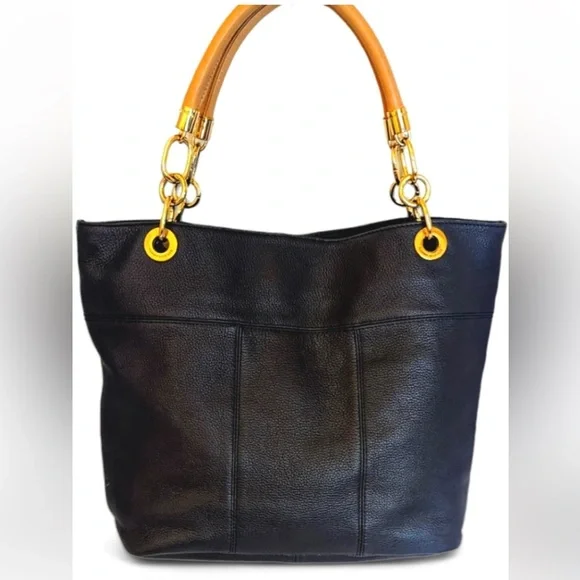 Tommy Hilfiger Navy Blue Pebbled Genuine Leather Tote - Picture 1 of 2